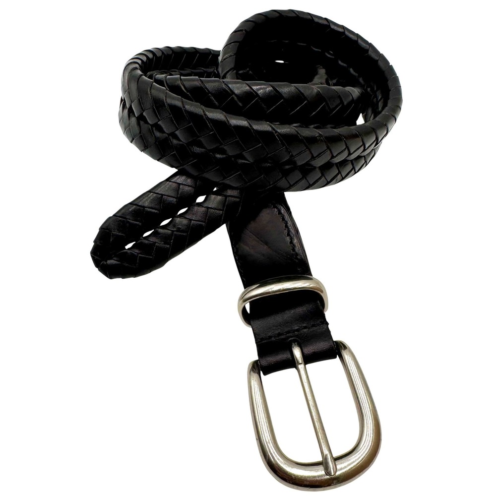 Coach Braided Woven Leather Belt Solid Brass Buckle Mens 34 Black Designer Y2K